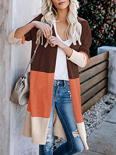 Women's Lightweight Striped Long Sleeeve Open Front Duster Cardigan Coffee
