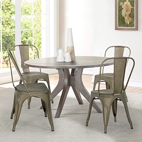 Metal Dining Chairs Set of 4 Stackable Metal Chairs Room Chair Vintage Patio Chair with Back 18 Inches Seat Height Kitchen Chair Tolix Restaurant Chairs Stackable Trattoria Indoor Outdoor Chair (Gun)
