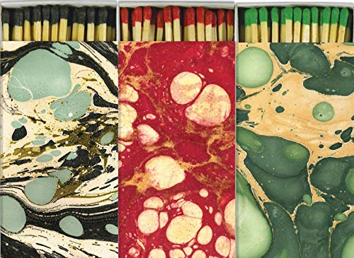 Decorative Red Green and Aqua Marbleized Paper Match Boxes with Long Matches Great for Lighting Candles, Grills, Fireplaces and More | Set of 3 Large Match Boxes