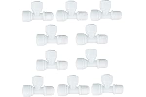 XINWOO Water Tube Fittings Quick Connectors,Tee Thread Union 1/4" to 1/4" OD,for RO System,Filter,Drinking,Purifier Pack of 10（T Type)