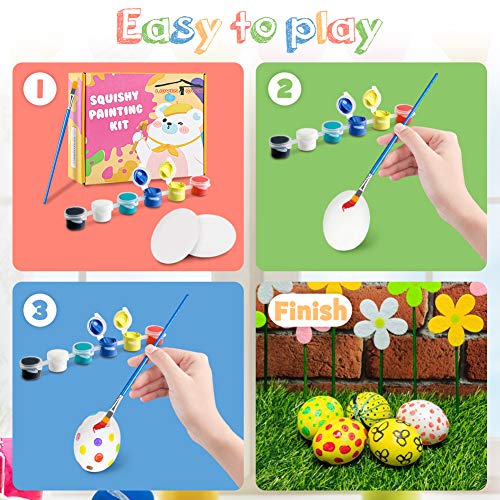 LOVESTOWN DIY Squishy Easter Eggs, 9 Pcs Squishy Egg Painting Kit Easter Egg Craft Easter Basket Stuffers Paint Your Own Squishies for Gifts