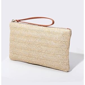 Women's Straw Clutch Purse Bohemian Wristlet Bag Summer Beach Zipper Wristlet Wallets