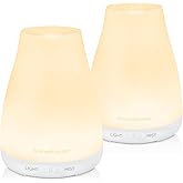 InnoGear Essential Oil Diffuser, 2 Pack Ultrasonic Diffusers for Home Aromatherapy Humidifier for Bedroom Room 7 Colors LED 2 Mist Mode Auto Off, Basic White
