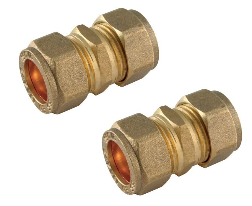 UKDD® 15mm Straight Coupling Brass Compression Fittings Coupler WRAS Approved - Pack of 2