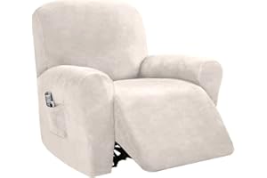 PrinceDeco Recliner Chair Cover Velvet Stretch Recliner Couch Covers 4-Pieces Style Recliner Chair Covers Recliner Cover for Reclining Chair Slipcovers Feature Non Slip Form Fitted Thick Soft, Ivory