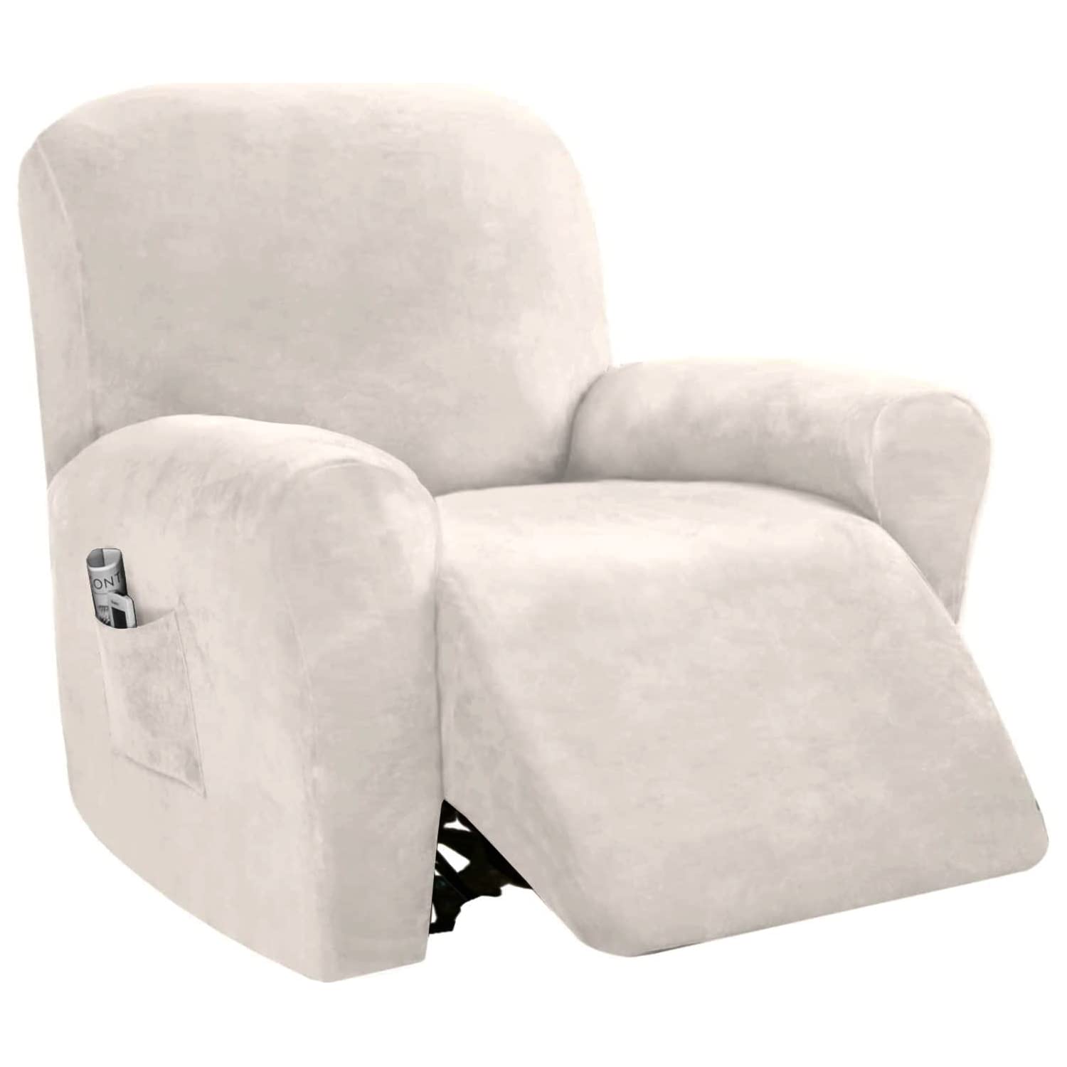 Photo 1 of PrinceDeco Recliner Chair Cover Velvet Stretch Recliner Couch Covers 4-Pieces Style Recliner Chair Covers Recliner Cover for Reclining Chair Slipcovers Feature Non Slip Form Fitted Thick Soft, Ivory