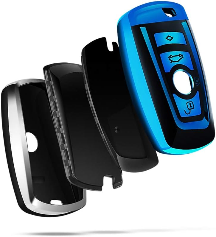 QBUC Car Key Full Cover for BMW Soft TPU Anti-dust Protection Key Case Shell Keyless Remote Control Smart Car Key Protector for BMW 1/2/3/4/5/6/7 Series and X3 X4 M2 M3 M4 M5 M6 GT3 GT5 (A-Blue) - Image 3