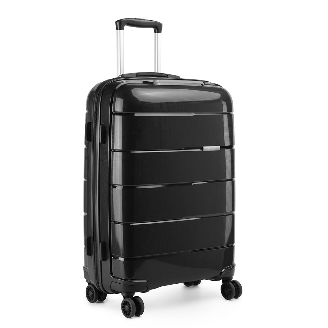 Kono Hard Shell 24 inch Check in Medium Luggage in TSA Lock 4 Wheeled Spinner Polypropylene Suitcase (M (65cm - 66L), Black)