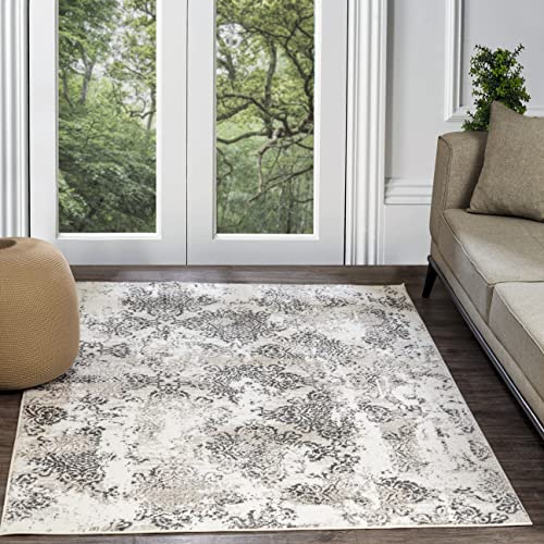 Livabliss Harstad Vintage Rug - Area Rugs for Living Room 120x170 cm, Bedroom - Scandi Neutral Rugs, Traditional Patterned Boho Style, Natural Easy Care Pile - Large Rug, White, Beige, Silver Grey