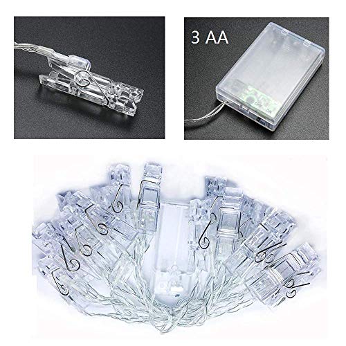 Photo Clips String Lights 6.6ft 20 LED “Warm White” Fairy Lights Battery Operated Hanging Photos Pictures Cards Display Holder Indoor Wedding Bedroom Christmas Wall Decorations