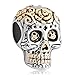 Fit Pandora Charms Silver Plated Dia De Los Muertos Skull Charm Bead (4.8-5mm), 14.9mm