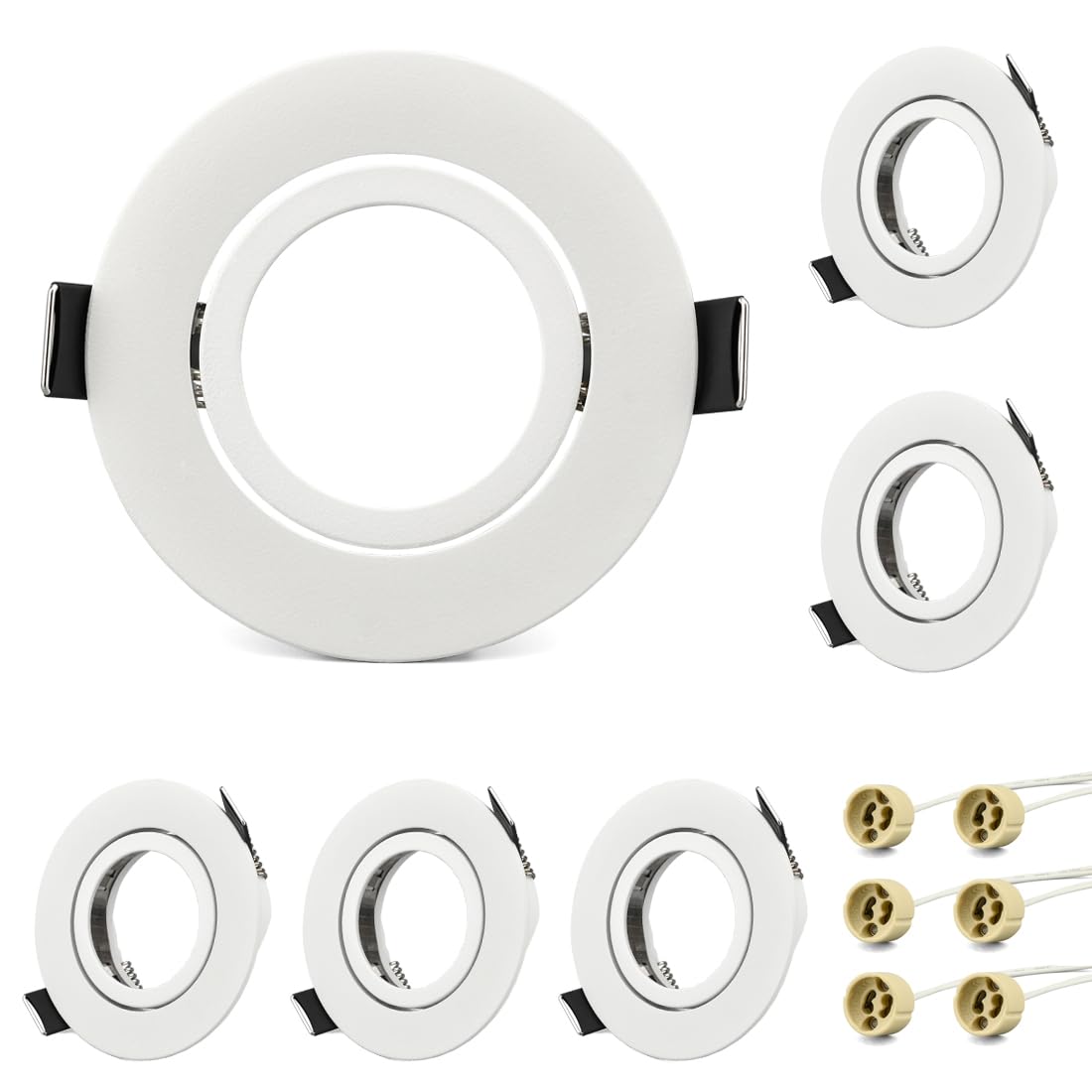KYOTECH LED Recessed Ceiling Light Mounting Frame Adjustable Spotlight Fittings incl. GU10 Socket, Downlight Frame for Ceiling Spotlight MR16 GU10 and Halogen Bulb, Mounting Frame Aluminium Pack of 6