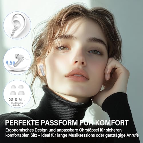 Bluetooth Headphones with Hybrid Active Noise Cancellation, In-Ear Headphones Wireless Bluetooth 5.4, 6Mic, 49 Hours Playback, Powerful Bass, 8 EQ Modes, App Control, Wireless Charging, Multipoint