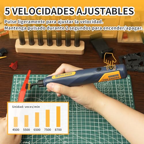 Bucasso Cordless Pen Sander, 5 Speeds & USB Charging with LED Light, Multipurpose Power Tool, Mini Electric Sander for Sanding, Polishing, Finishing, DIY Crafts