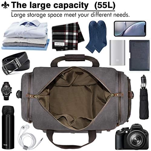 Travel Duffel Bag Waterproof Duffle Bags for Men Oversized Genuine Leather Carryon Weekend bag Canvas Overnight Bag Grey 4 Travel Duffel Bag Waterproof Duffle Bags for Men Oversized Genuine Leather Carryon Weekend bag Canvas Overnight Bag Grey