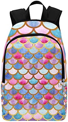 IIAKXNB Ocean Sea Mermaid Fish Scales Watercolor Casual Daypack Travel Bag College School Backpack for Mens and Women