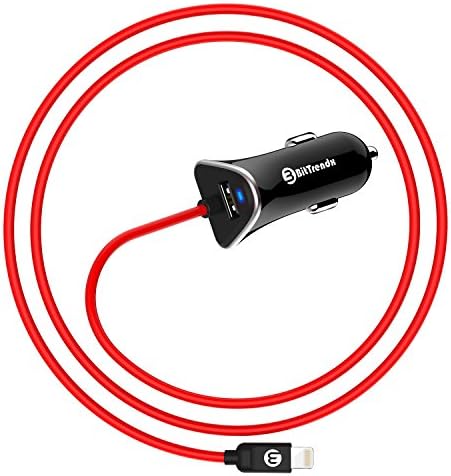 BitTrendx, Dual Rapid iPhone 7 Car Charger With Built in Smart Apple Lightning Cord for iPhone X 8 Plus 7 Plus 6S Plus SE 6 Plus 5 5S 5c iPad Pro Air Mini 2 3 4 and Extra USB (Black)