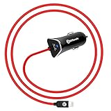 BitTrendx, Dual Rapid Smart Phone USB Car Charger With Built in Smart Cable Compatible With iPhone Xs Max XR X 8 Plus 7 Plus 6S Plus Se 6 Plus 5 5S 5c iPad Pro Air Mini 2 3 4 and Extra USB (Black)