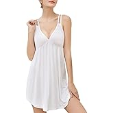 Roojaa Womens Sexy Chemise Sleeveless Nightgown Loose Slip Sleepshirt V Neck Nightie