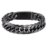 Trendsmax 16mm Mens Chain Rombo Double Curb Cuban Link Black Tone 316L Stainless Steel Bracelet 7-11inch