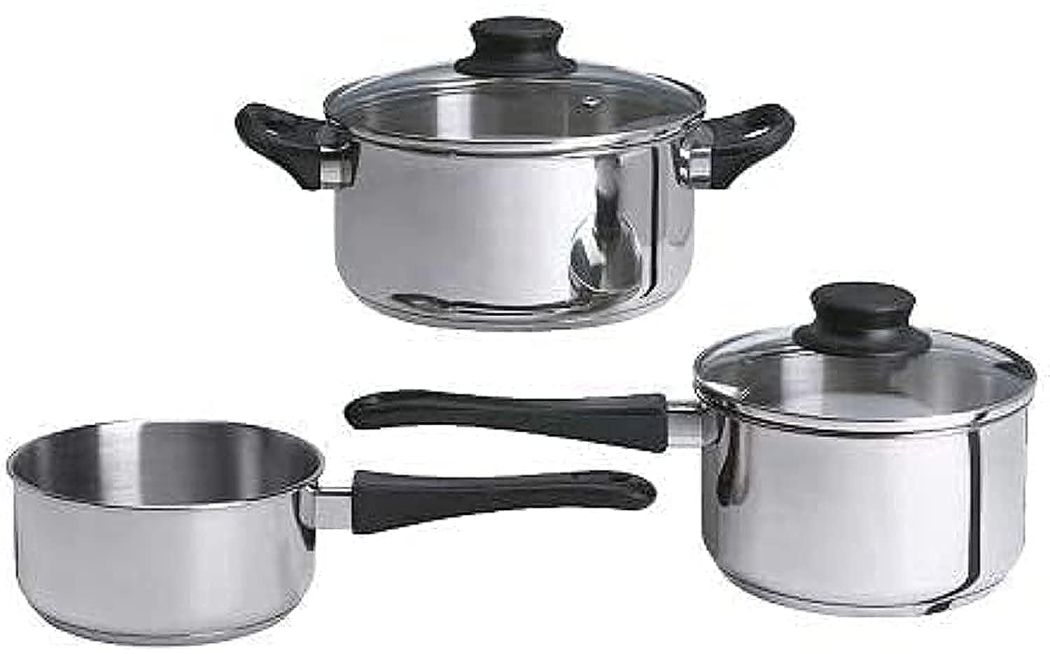 IKEA 5-PIECE COOKWARE SET, STAINLESS STELL (3 Pots & 2 lids )