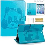 iPad Mini 1/2/3 Case-LittleMax Embossed PU Leather Case [Magnet Closure] Stand Flip Wallet Case with [Cards Holder] for Apple iPad Mini 3 2 1 [Free Cleaning Cloth,Stylus]-01 Panda Skyblue