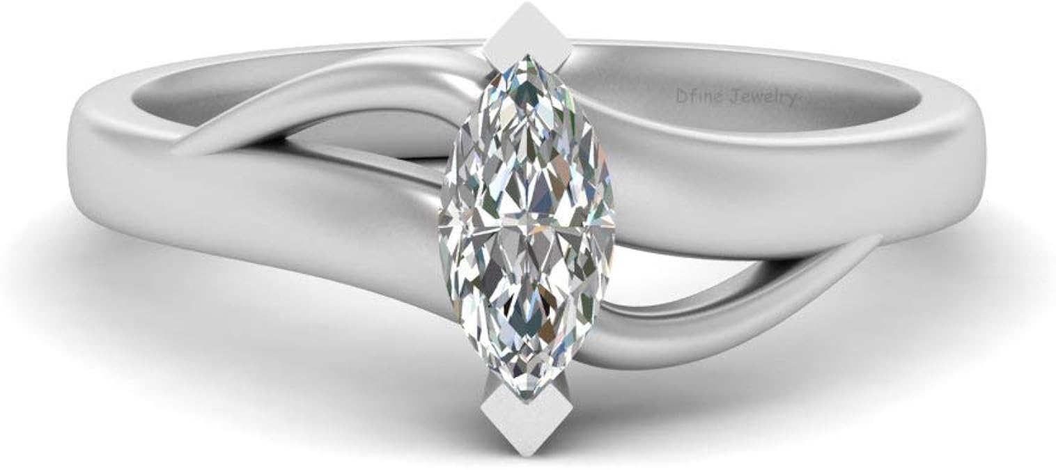 Marquis Cut 0.45ct Diamond Engagement Ring Solid 925 Sterling Silver Solitaire Diamond Promise