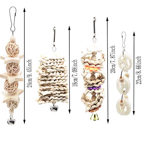 ESRISE 8 Pcs Bird Parrot Toys, Natural Wood Hanging Bell Pet Bird Cage Hammock Swing Climbing Ladders Wooden Perch Mirror Chewing Toy for Conures, Love Birds, Small Parakeets Cockatiels, Macaws - Thumbnail 2