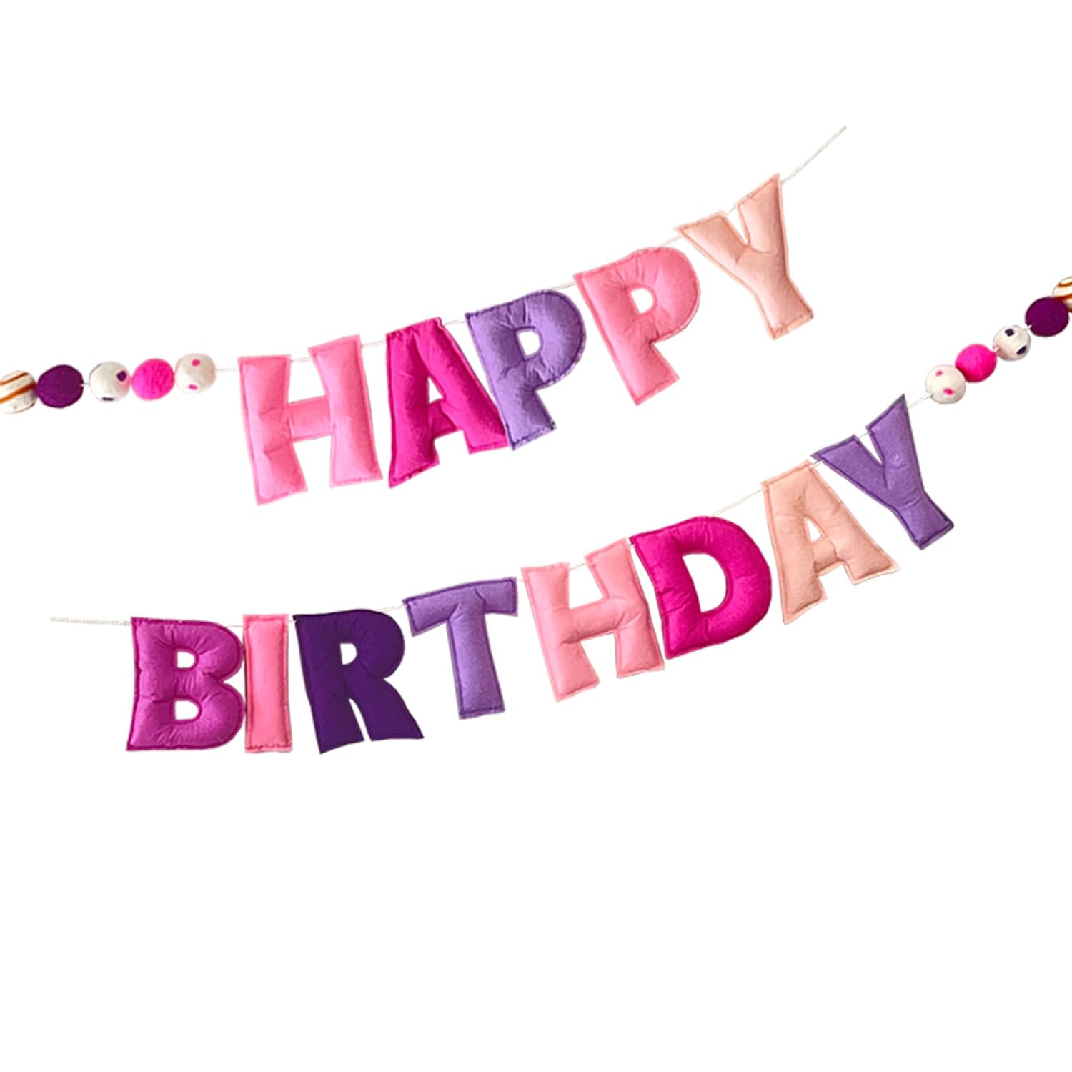 Pre-Strung Happy Birthday Banner - Felt Ball Garland - HAPPY BIRTHDAY Garland, Rainbow Birthday Decorations, Personalized Sign for Party Decor, Photo Prop (Pink 2)