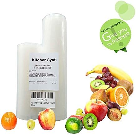 KitchenGynti Vacuum Sealer Rolls Bags for Food Storage.2 Rolls 11" x 50' and 8" x 50' .Commercial Grade Bag Rolls for FoodSaver and Sous Vide