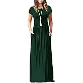 AUOMITH Women's 2026 Summer Short Sleeve Empire High Waist Long Maxi Dress with Pockets