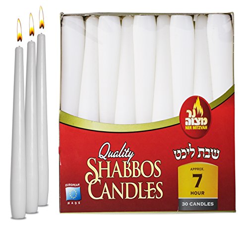 image for Classic White Taper Candles – 30 Bulk Pack – For Shabbat, Dinner T