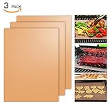 SHINE HAI Copper Grill Mat Set of 3, 100% Non-Stick BBQ Grill & Baking Mats, PFOA Free, Reusable and Easy to Clean, BBQ Accessories for Gas, Charcoal, Electric Grill -15.75 x 13 Inch
