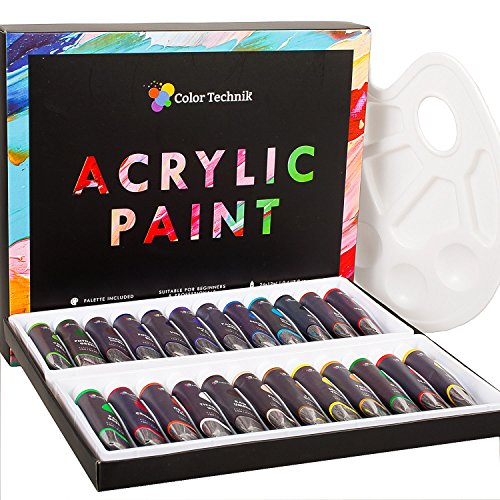 Color Technik Acrylic Paint Set, Professional Artist Quality, Palette Included, 24 Aluminium Tubes, Best Colors for Painting Canvas, Wood, Clay, Fabric, Nail Art and Ceramic, Rich Pigments, Gift Me