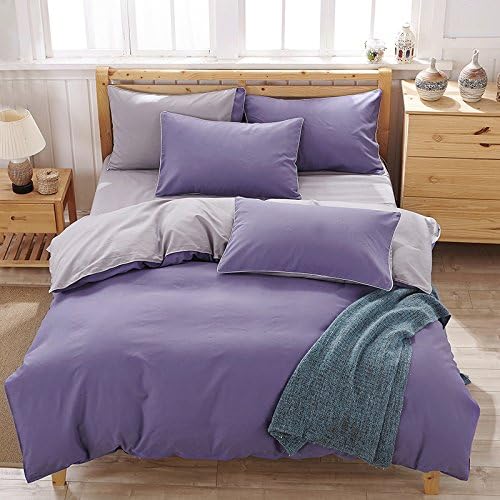 HIV Queen Size,King size,Full size,Twin size Bed Sheets Set,4 Piece Bed Set,Cotton Duvet Cover Sets Pure Cotton Solid Color Bedding 4 Piece Of Solid Color Duvet Cover Sheets , Smoked Purple ,1.5M Bed