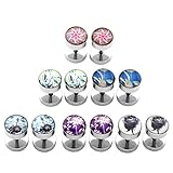 PiercingJ ❤VALENTINES GIFTS 12pcs 16G Stainless Steel Stud Barbell Earrings Fake Cheater Illusion Plug Gauge 0G Look