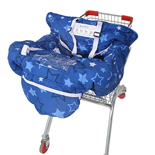 SDADI 2-in-1 Shopping Cart Cover, High Chair Cover for Baby and Toddler, Unisex for Boy or Girl, Carry Bag Attached, Blue