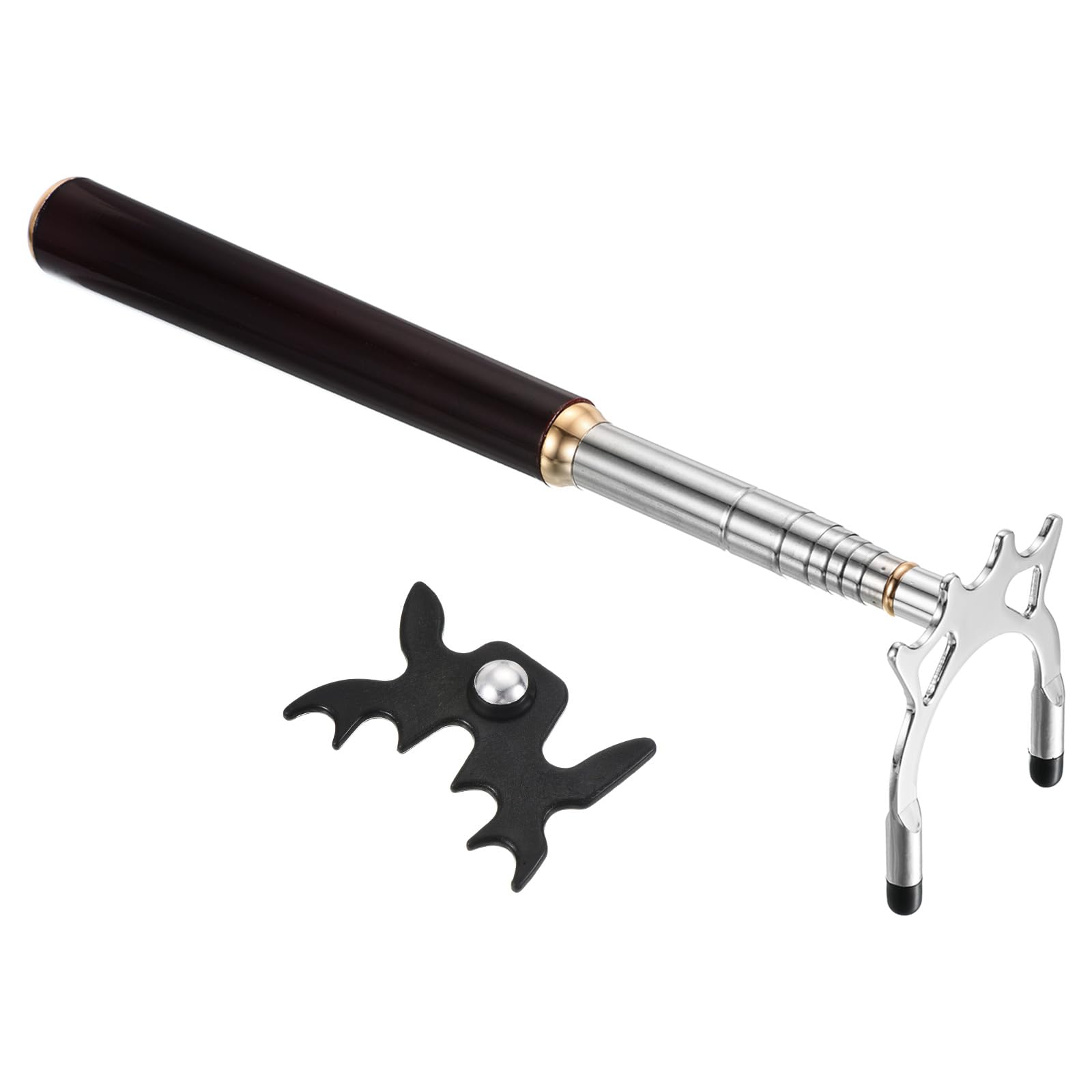 PATIKIL Retractable Billiards Cue Stick Bridge, Wooden Pool Cue Accessory with Removable Metal High Bridge Head for Pool Table Competition, Silver/Black