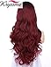 K'ryssma Ombre Wine Red Lace Front Wigs Synthetic, Dark Roots Burgundy Synthetic Wigs for Women Long Wavy Lace Wig Heat Resistant
