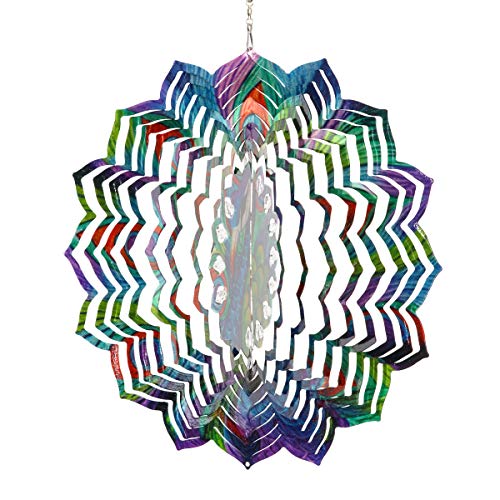 Exhart Mandala Peacock Wind Spinner, 3D Laser Cut Patterns, Wind