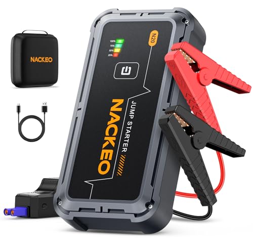 Arrancador de Coches 7000A, Arrancador de Baterias de Coche Portátil (hasta Todo Gas o Diésel de 10,0L), 12V Jump Starter Clips de Seguridad Inteligentes, Luz LED, Carga Rápida, Compacto