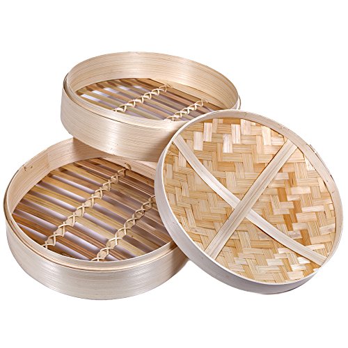 Premium 2 Tier Non-stick Bamboo Steamer - A Deluxe Asian Steamer by Saint Germain Bakery