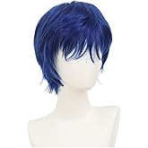 Siudus Blue Anime Wig Navy Short Straight Cosplay Hair Wigs Layered Synthetic Fibre Wig for Party Costume Halloween Unisex Use