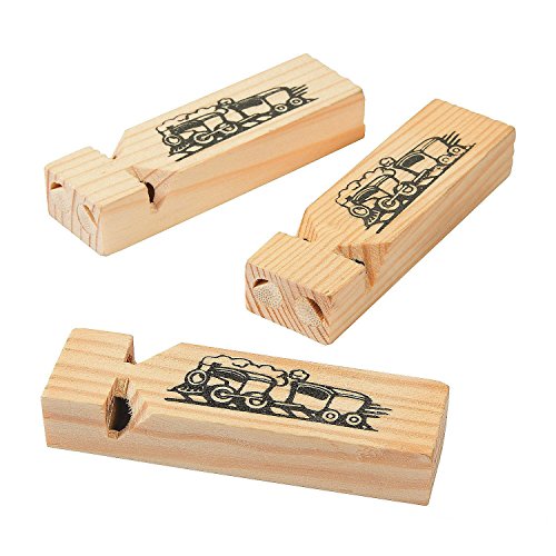Wooden Small Train Whistles - Pack Of 10 3.5 Inches - Picture Of Locomotive – For Kids Boys And Girls Great Party Favors, Bag Stuffers, Fun, Toy, Gift, Prize, Piñata Fillers - By Kidsco