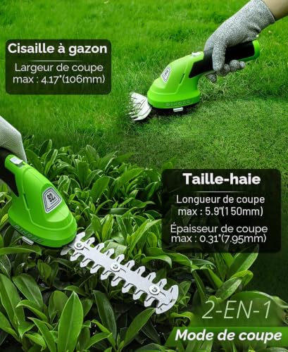 PINOZE Cordless Lawn Shear and Hedge Trimmer - 2 in 1 Portable 7.2V, Small Electric Bush Shearer, 2.0Ah Rechargeable Battery Powered for Garden, Yard, Lawn Care