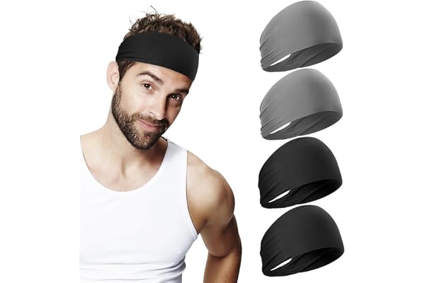 MYKURS Sports Headbands for Men, Moisture Wicking Workout Headbands for Women, Sweat Bands Hairband for Yoga, Running, Fitnes