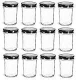 North Mountain Supply 8 Ounce Regular Mouth Tapered Mason Canning Jars - With Black Safety Button Lids - Case of 12