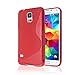 Galaxy S5 Case, [Rubber] Galaxy S5 Case, by Cable and Case(TM) - Transparent Purple Non-Slip Soft Jelly Cover with Vibrant Trendy Colors and Sure Grip Texture (Galaxy S5) (RED)