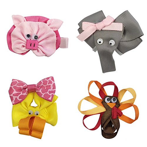 Wrapables Duck, Turkey, Elephant, Pig Ribbon Sculpture Hair Clips Set