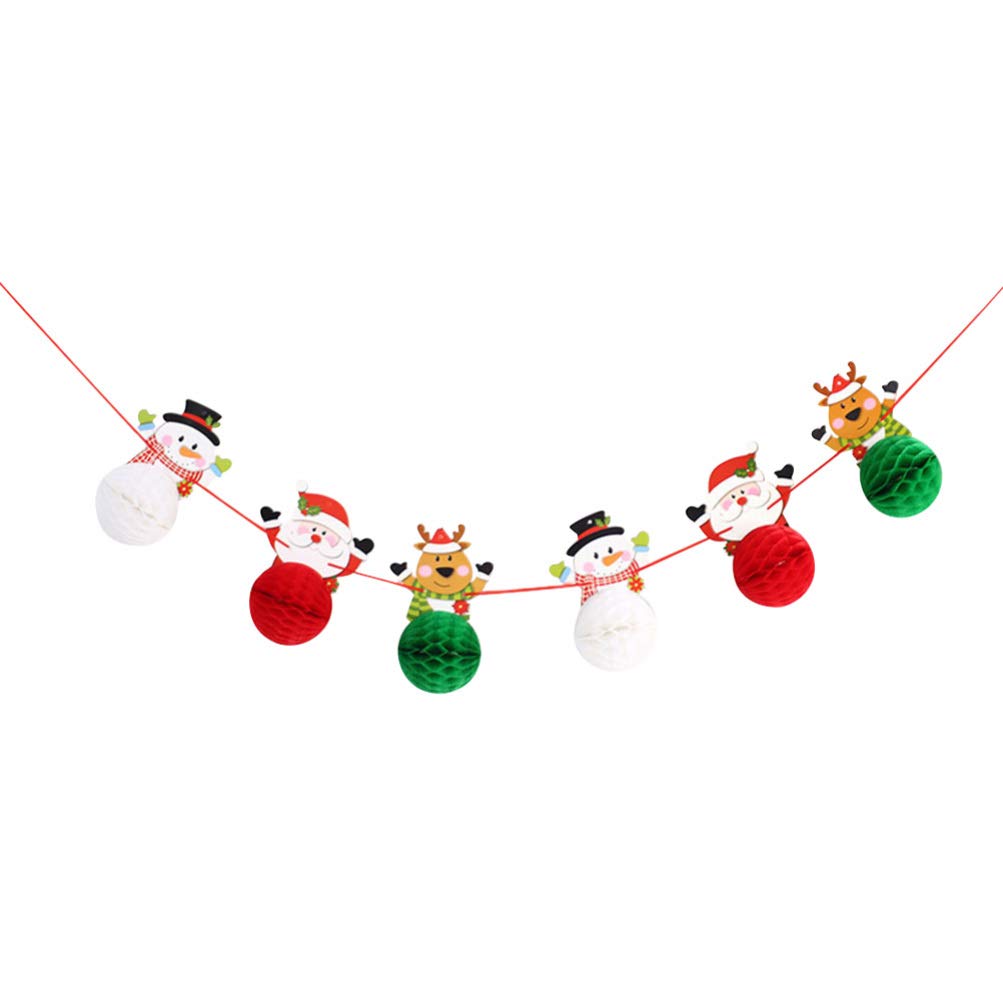Artibetter Christmas Honeycomb Decoration Santa ClausElk Snowman Honeycomb Balls Centerpiece Xmas Party Decoration(with Rope)